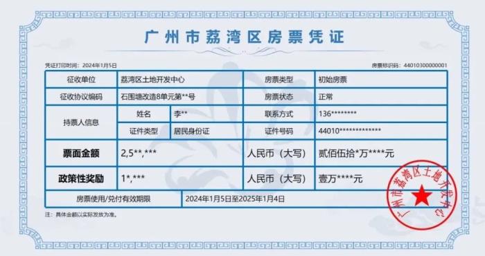 廣州市荔灣區(qū)房票憑證。 圖片來源：廣州荔灣發(fā)布